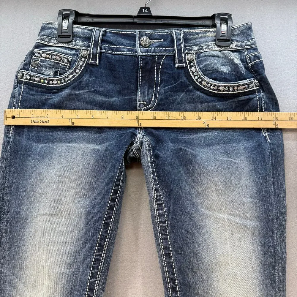 Miss Me Jeans Women's 27x31 Blue Signature Skinny Mystic Embellished Preppy - Picture 10 of 12